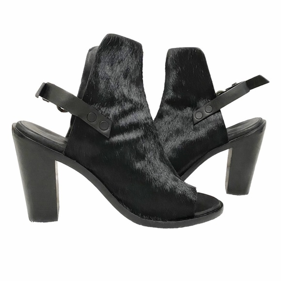 RAG & BONE WYATT BLACK CALF HAIR SLING BACK PEEP TOE HEELED SANDALS - 8 (38) - Picture 5 of 10